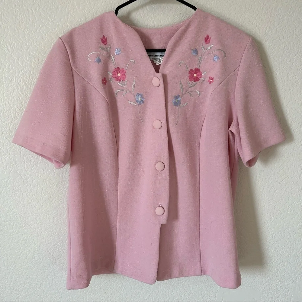Vintage 90s Grannycore Embroidered Pink Floral Conservative Retro Blazer